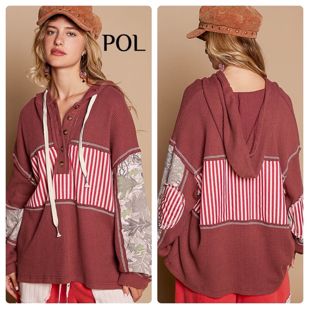 POL Red and White Striped Hoodie